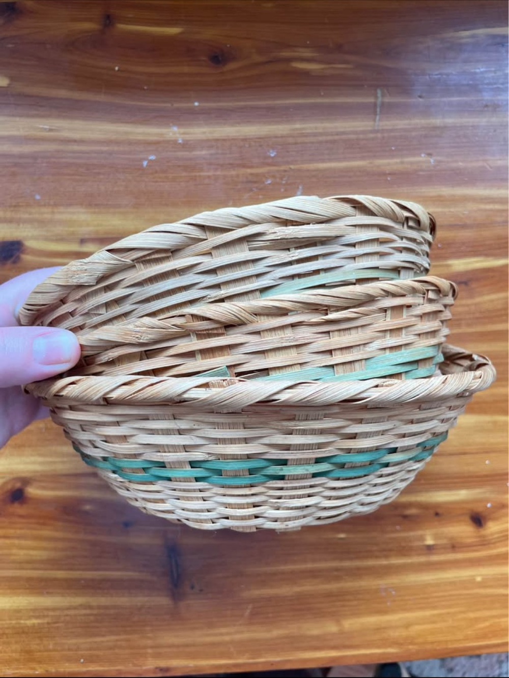 Hand Crafted Natural & Teal Woven Nesting Baskets
